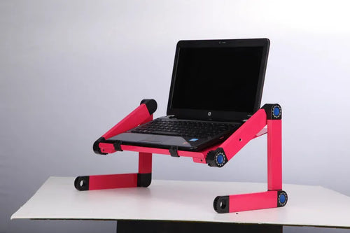 Adjustable folding laptop table stand with 360-degree rotation, magnesium alloy construction, and self-locking joints, in black colour