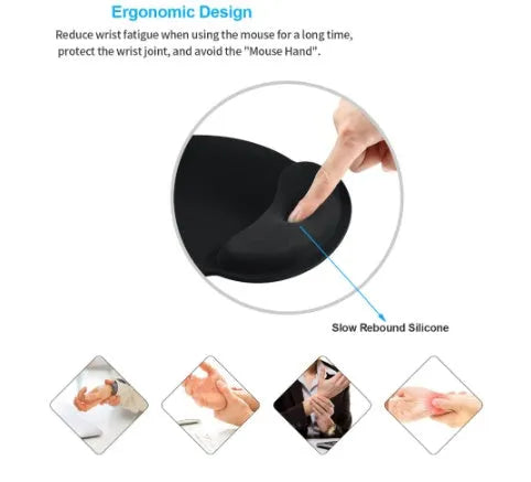 Black ergonomic wrist rest set with memory foam, non-slip natural rubber base, keyboard and mouse pads on desk
