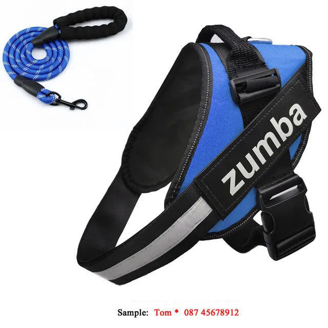 Reflective breathable adjustable dog harness and leash set in multiple colours with nylon chest strap and polyester leash