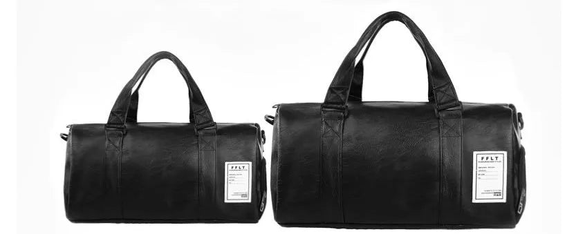 Black waterproof sports fitness bag with a separate shoe compartment and a diagonal carry strap.