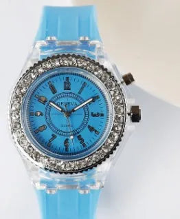Geneva women's luminous quartz watch with 43mm alloy case and silicone strap in various colours