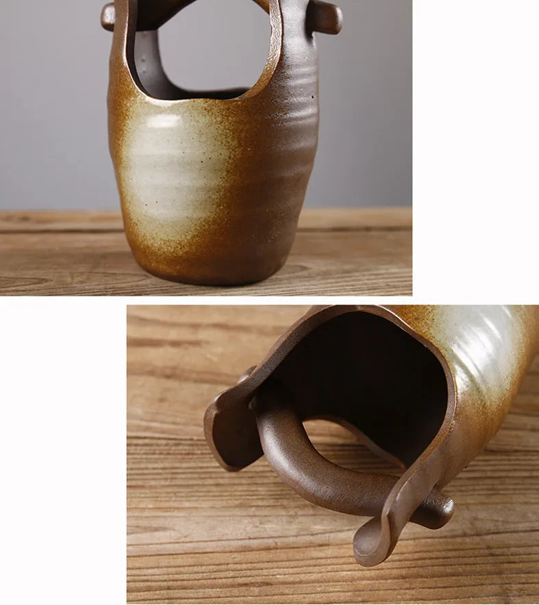 Ceramic small vase glazed pottery Japanese style ornament six colour options direct sales