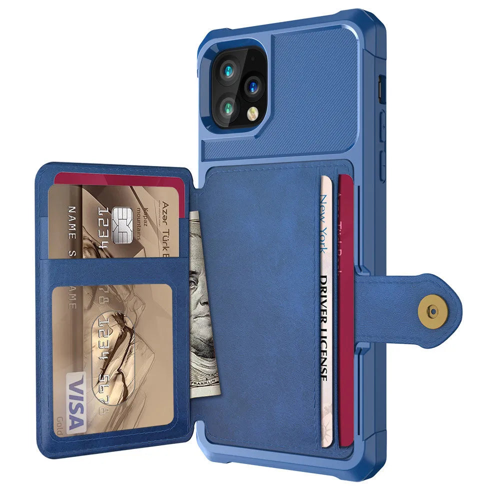 Imitation leather card wallet phone case for iPhone in multiple colour options