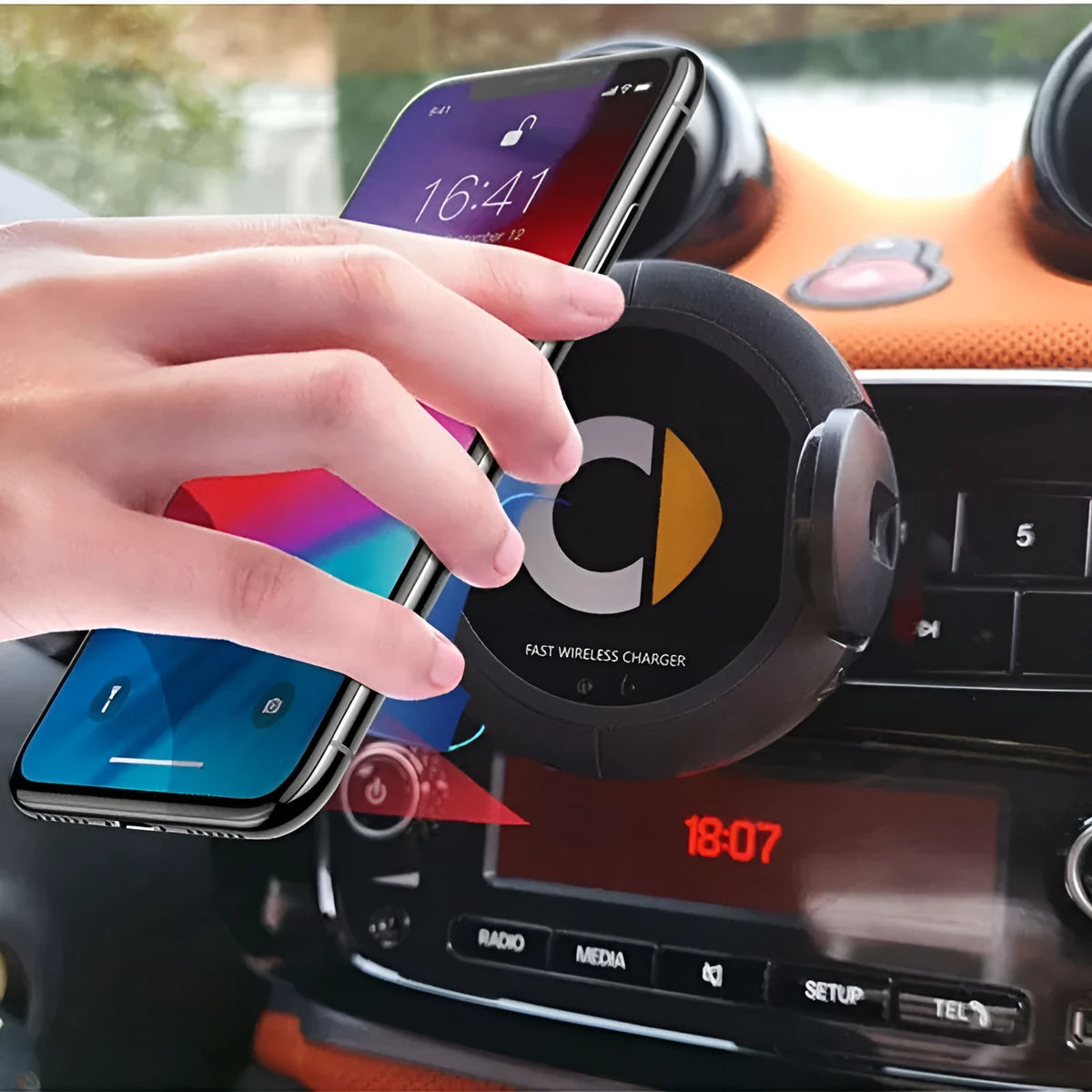 Car wireless charger bracket for navigation with wireless charging function, style A for 15-19 radio version