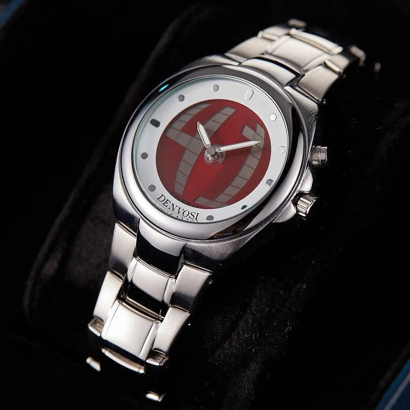 Men's digital dual display watch with 40mm dial, alloy strap, and stainless steel buckle in red or blue colour options