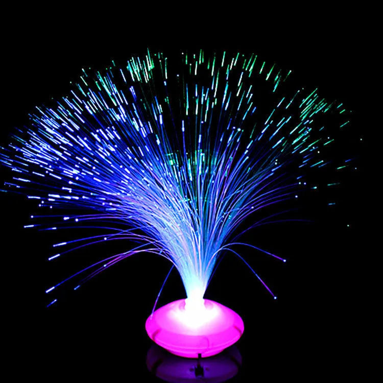 Colorful glowing gypsophila light-up toy with optical fibre head and three LED lights showing blue and red colours