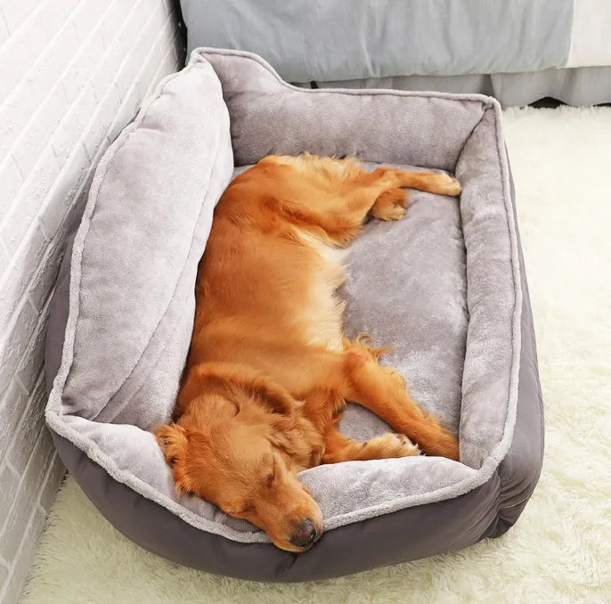 Grey dog bed sofa bed with raised edges and foam padding in XL size