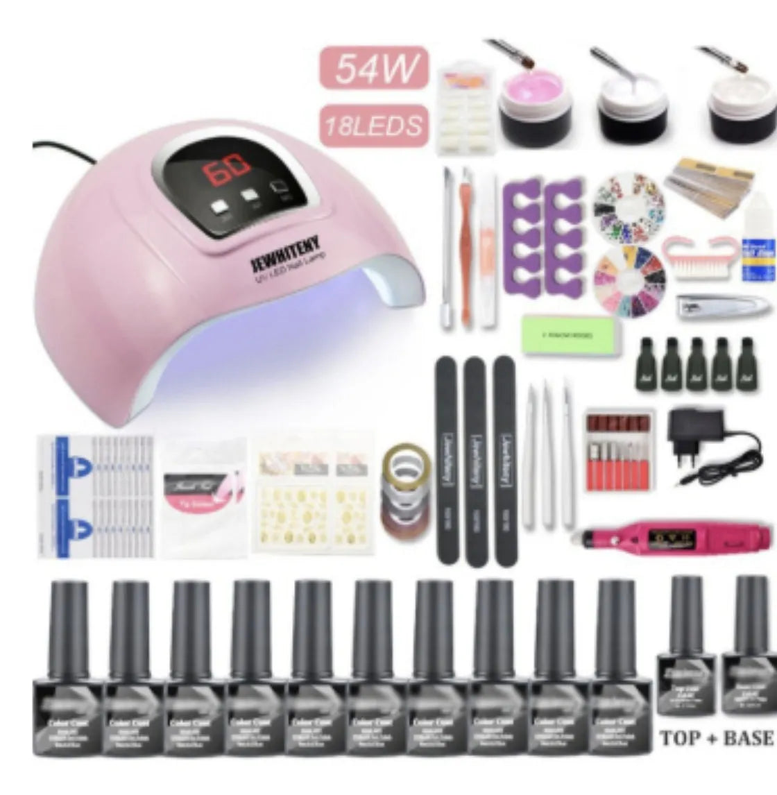 80W nail phototherapy machine set with gel lamp and 20 colour nail polish bottles by Santilady