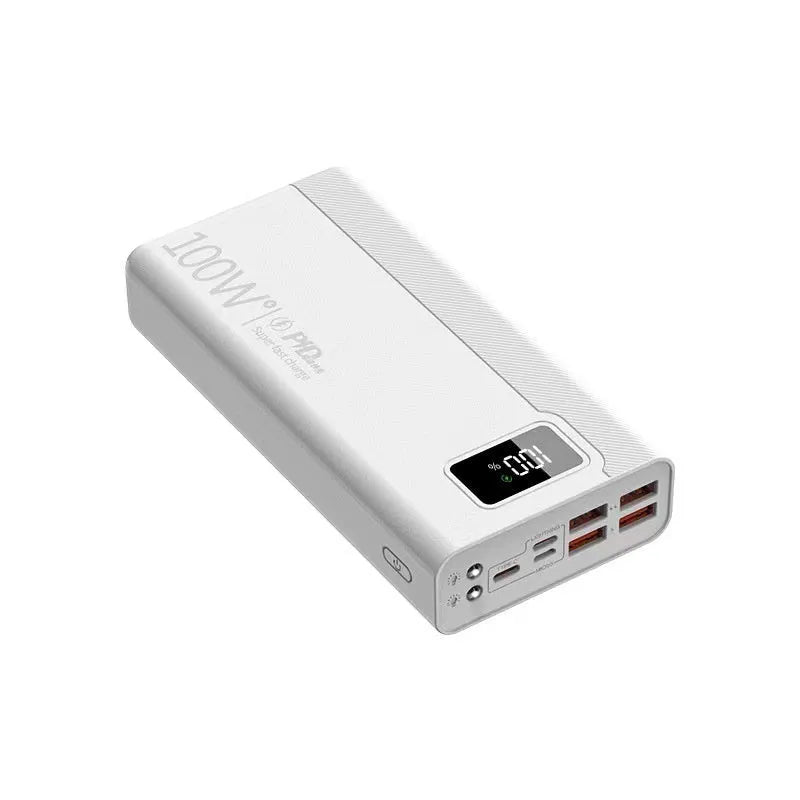 Large capacity power bank in black plastic casing with dimensions 150mm by 76mm