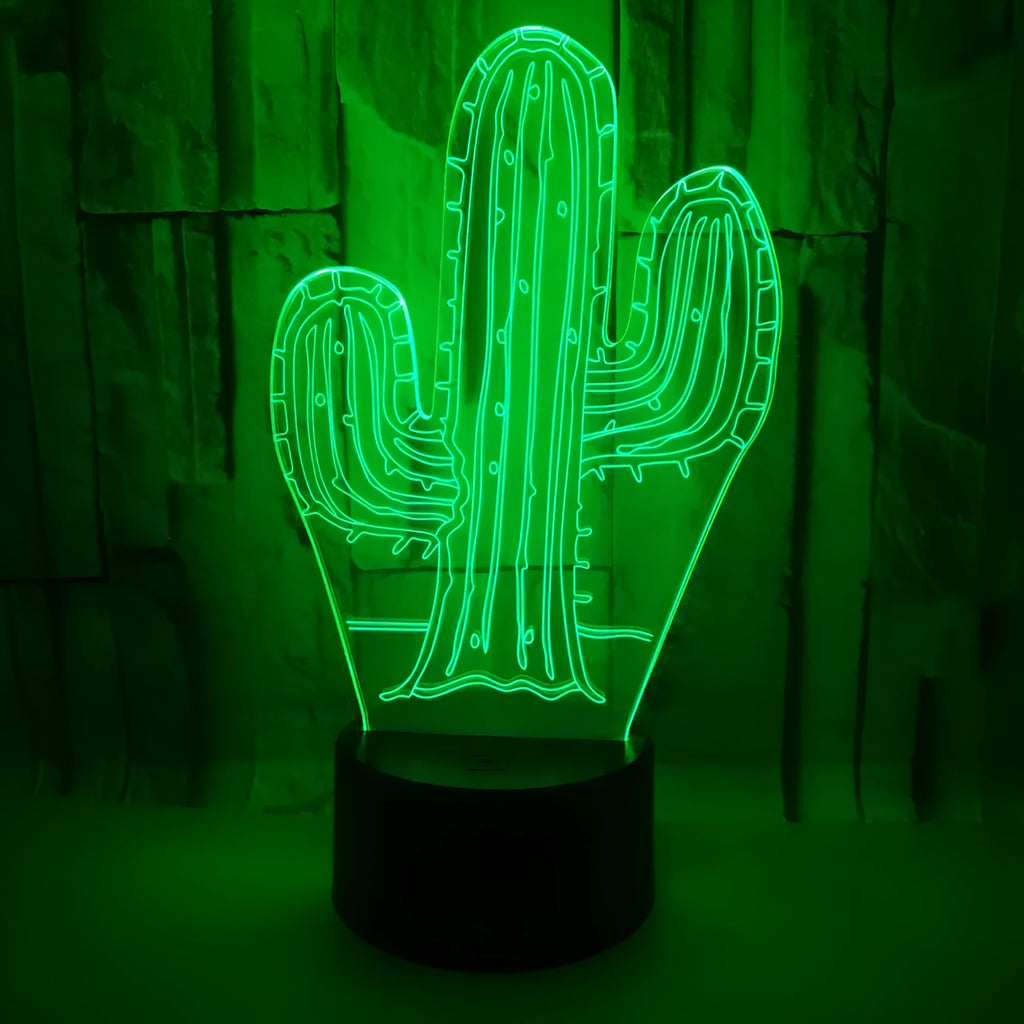 Cactus 3D night light with touch switch, 7 colours, 87x87x42mm base, USB or battery powered
