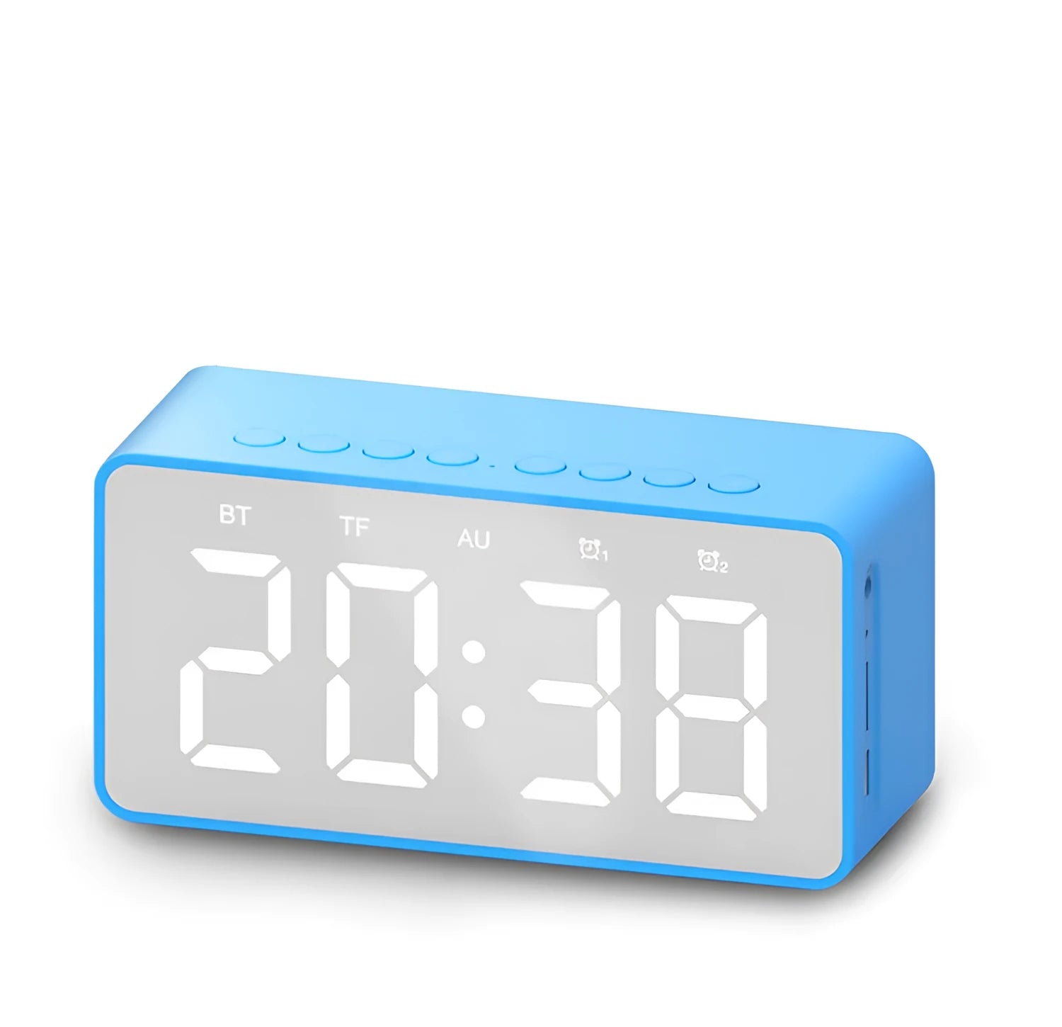 BT506 alarm clock Bluetooth speaker in black with digital display and control buttons