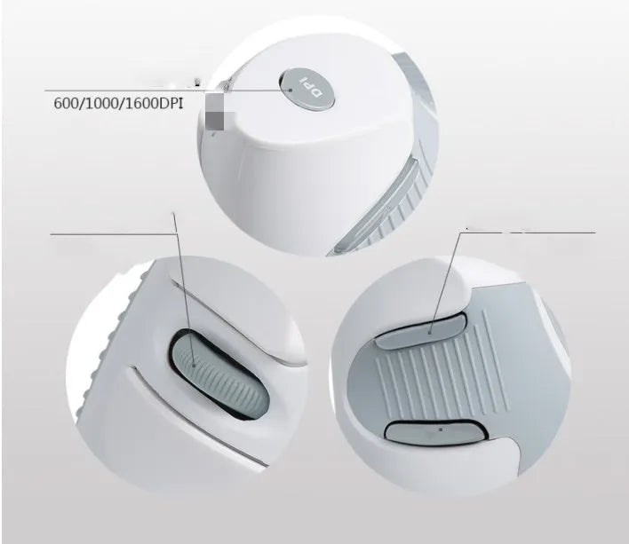 Black and white M 618 wireless vertical ergonomic mouse with USB receiver on a wooden desk.