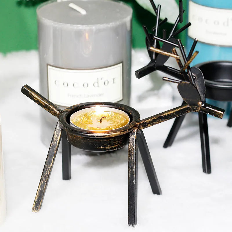 Iron Christmas deer candlestick holder with traditional elk design in black colour