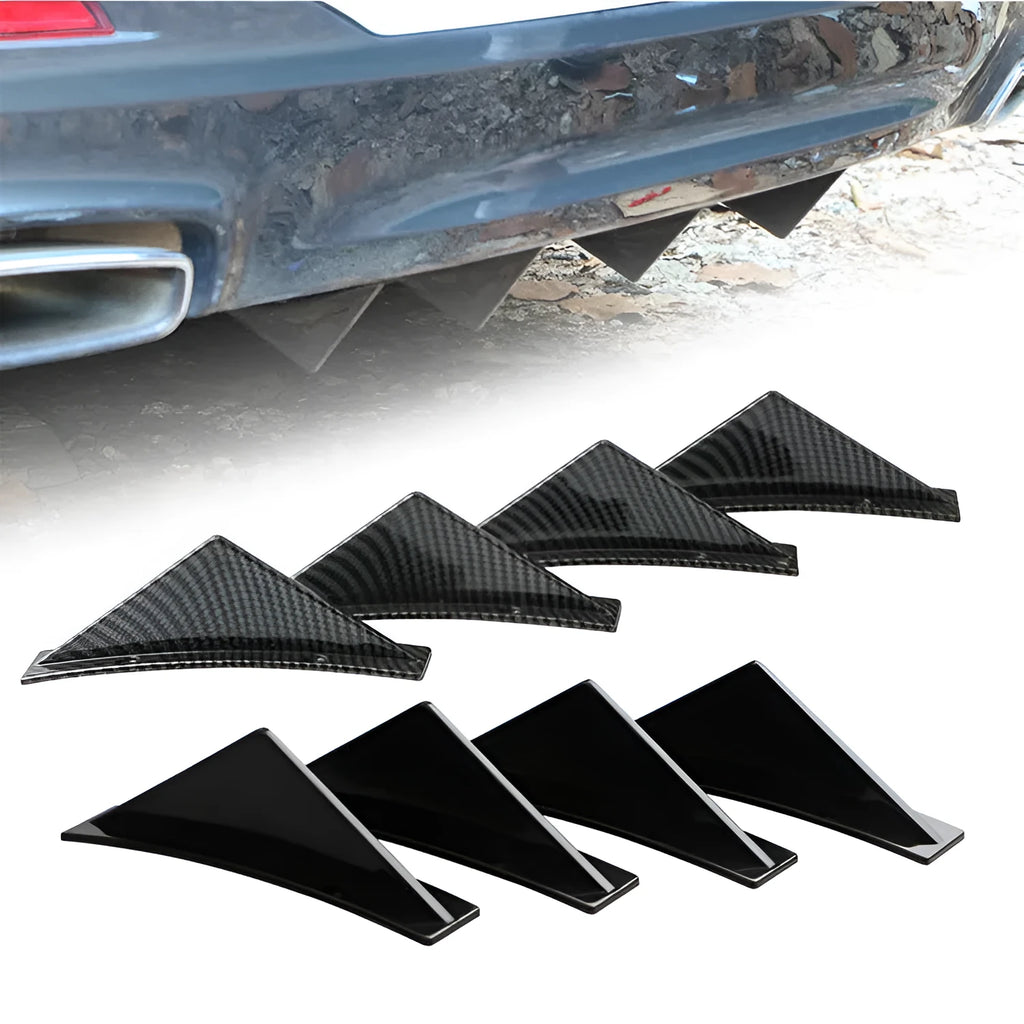 Car universal triangle rear spoiler kit with four ABS plastic pieces in bright black finish