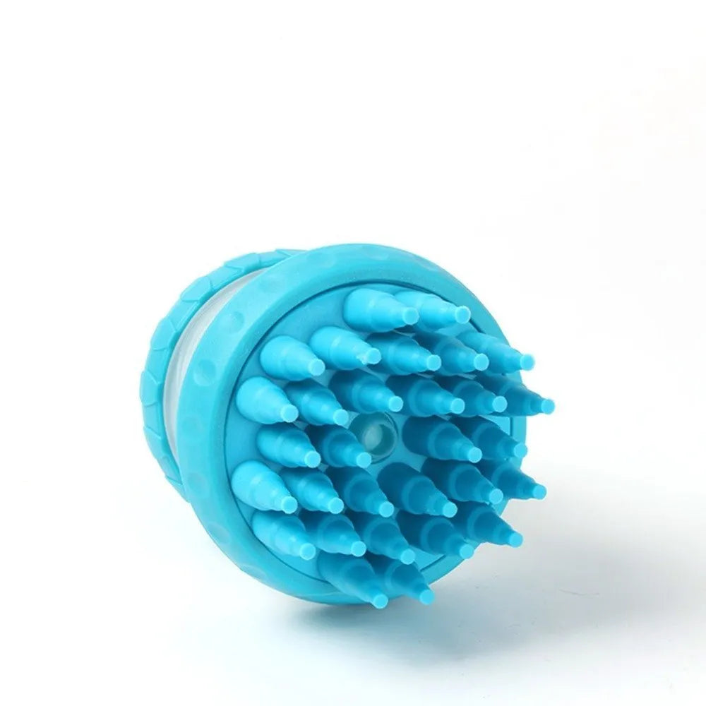 Silicone dog washing brush with built-in shampoo reservoir, 80x110mm, soft bristles, blue pink green