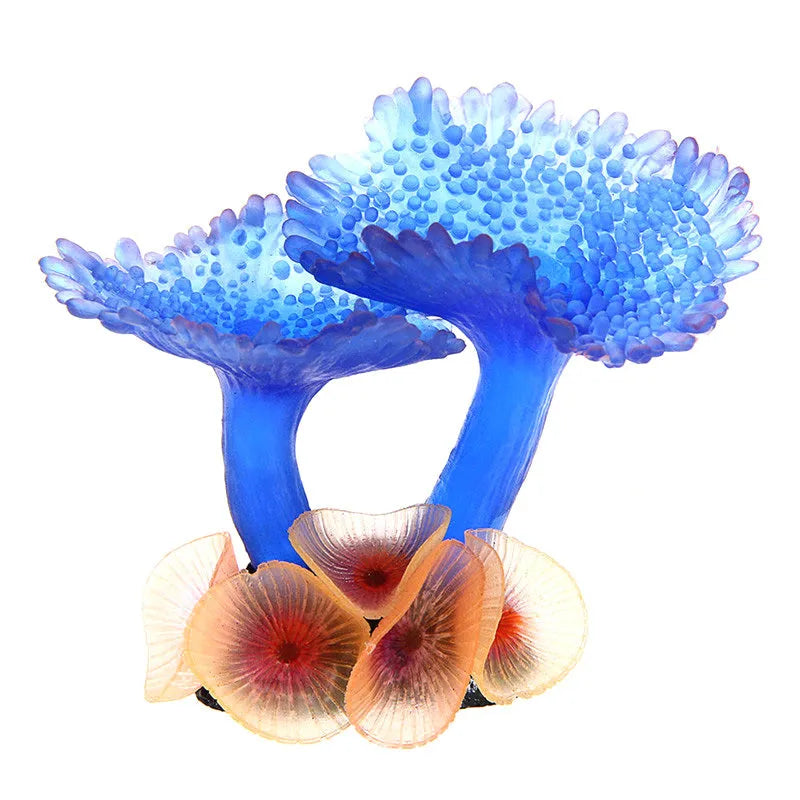 Artificial coral plant simulation in blue for fish tank landscaping, 9.5x9.5x7cm, lightweight 79g decoration