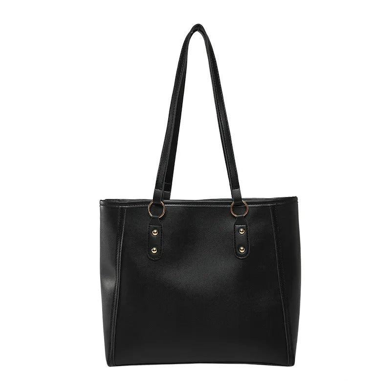 Korean style black PU leather women's shoulder underarm bag with square shape and adjustable strap