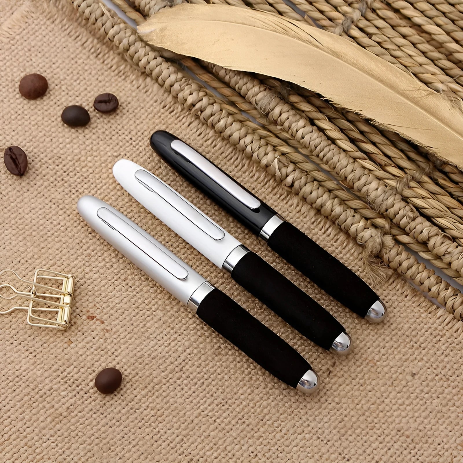 Metal-capped EVA ballpoint pen with a 1.0mm bullet tip, shown in a choice of ink colours.