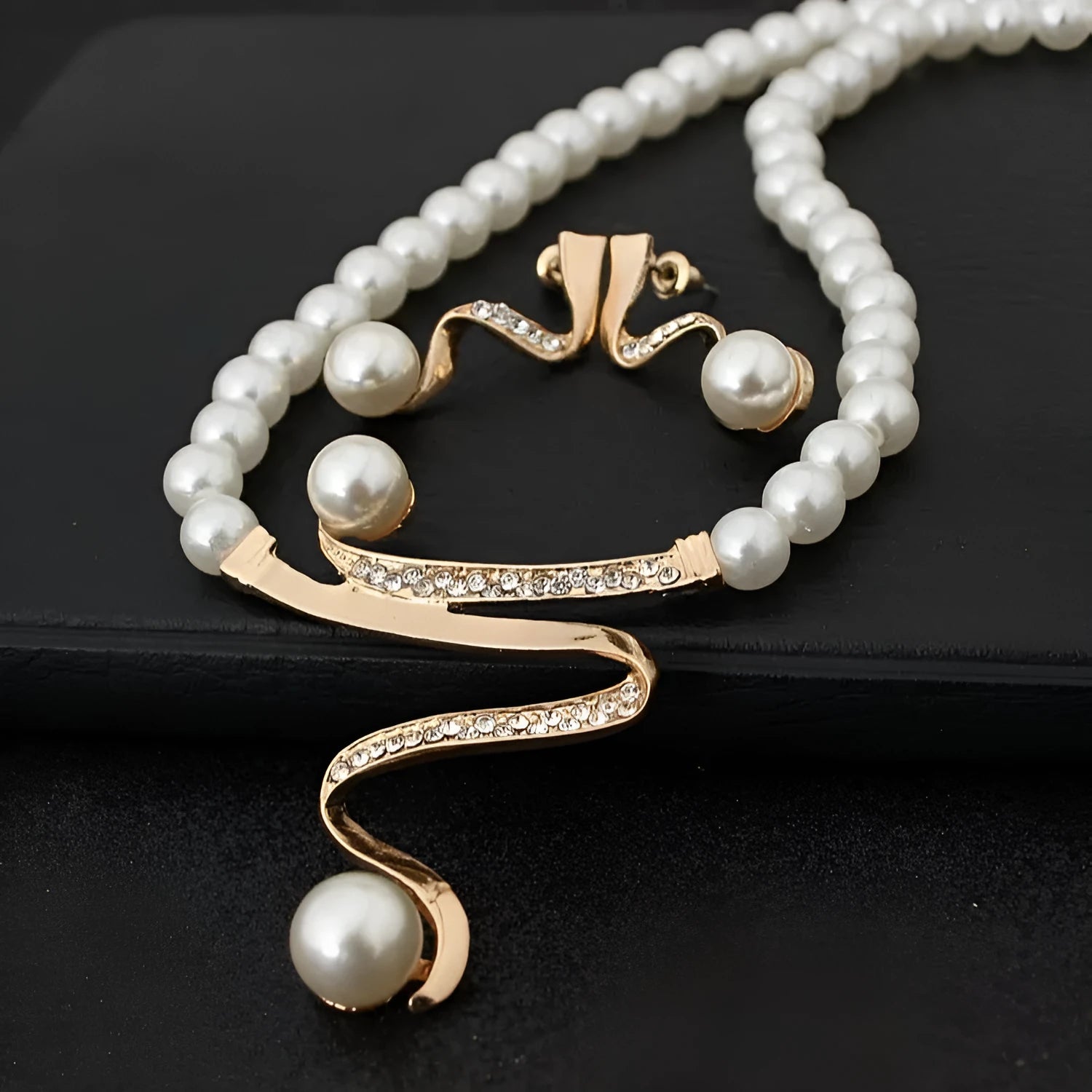 European fashion crystal pearl necklace earrings set for bride wedding wholesale CMT058