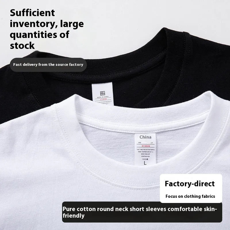 Men's loose-fitting round neck cotton T-shirt in solid black and white colours for summer casual wear