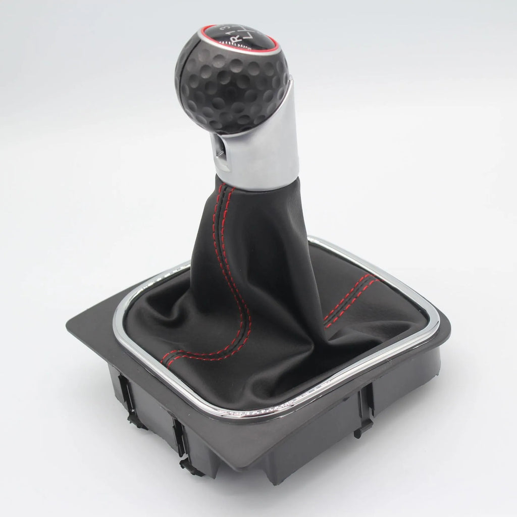 Leather gear knob and dust boot replacement for Volkswagen Golf manual transmission.