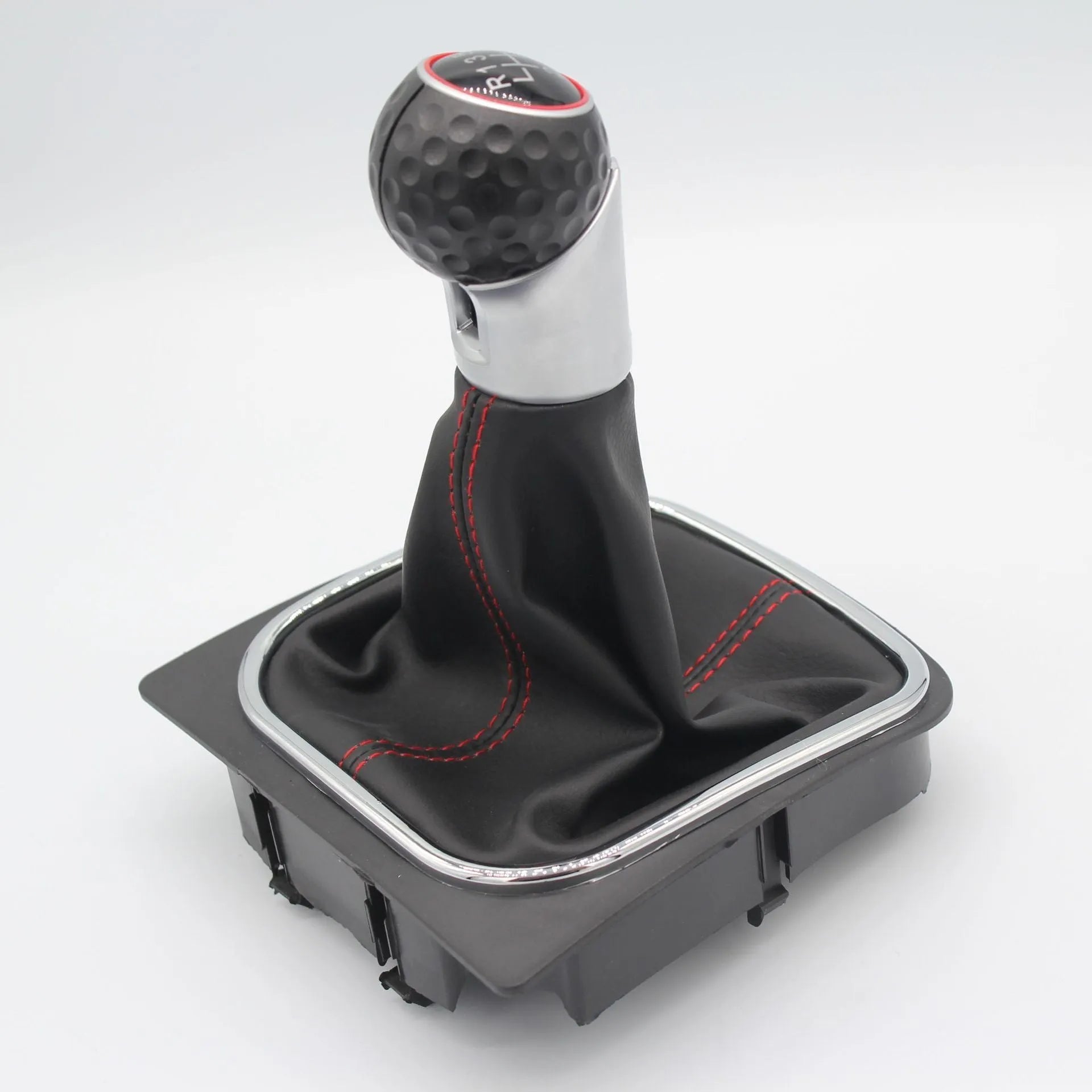 Leather gear knob and dust boot replacement for Volkswagen Golf manual transmission.