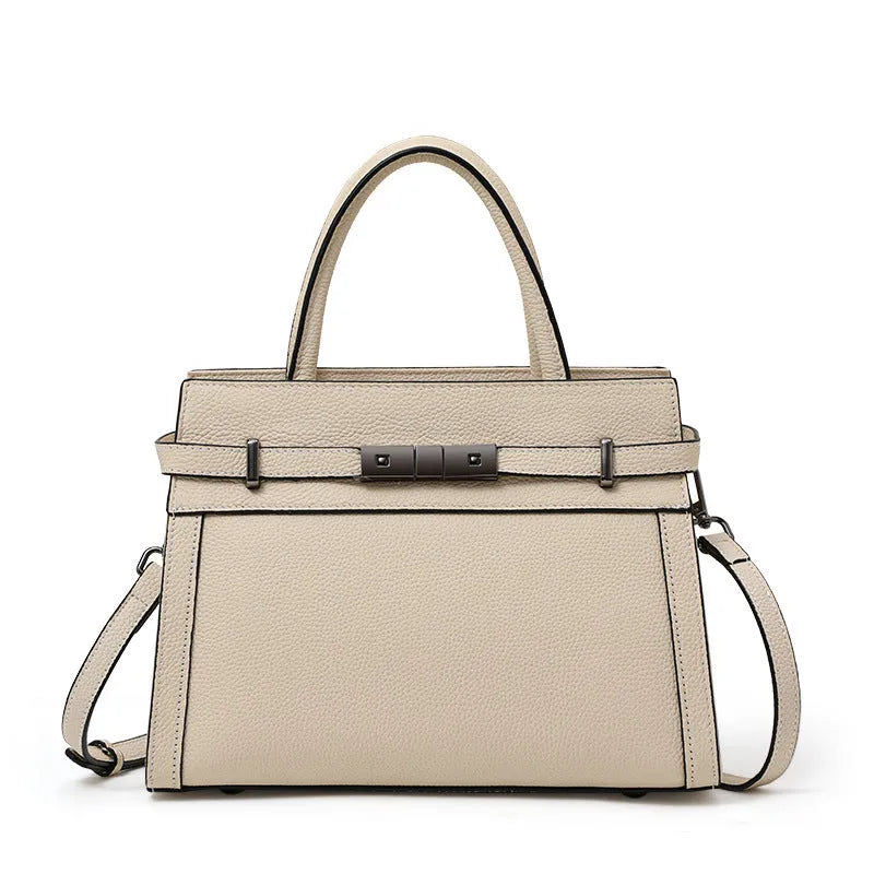 Genuine leather women's crossbody bag in horizontal square shape with clamshell opening