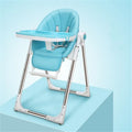 Baby chair for toddlers in blue, gold, green, or pink, made from eco-friendly plate with a stable, non-wheeled base.
