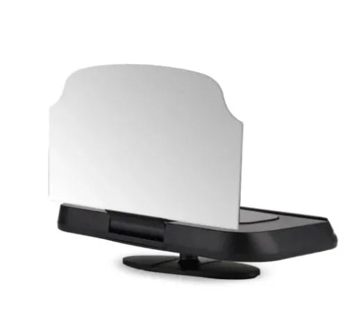 Black mobile navigation bracket with hard tempered glass Head-Up display and suction cup magnet mount on car dashboard