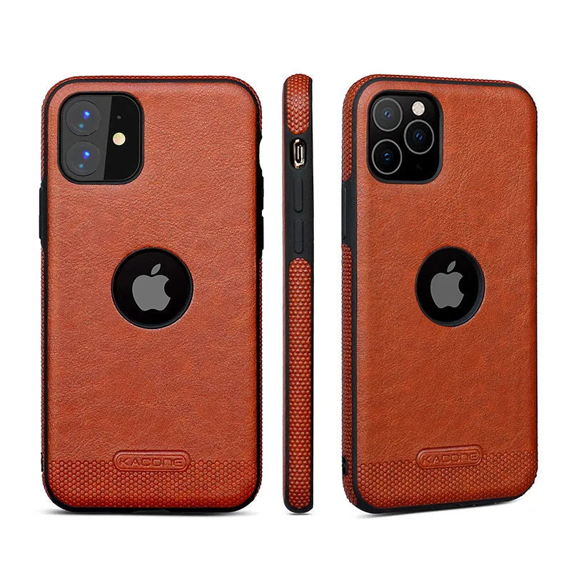 Anti-drop phone case TPU leather back cover for Apple iPhone – black or brown solid colour