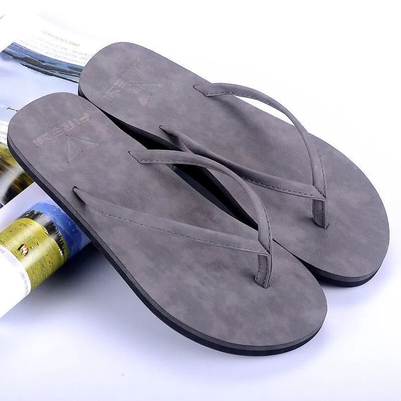 Men's Korean leisure style flip flop slippers in black, brown, grey and white colours
