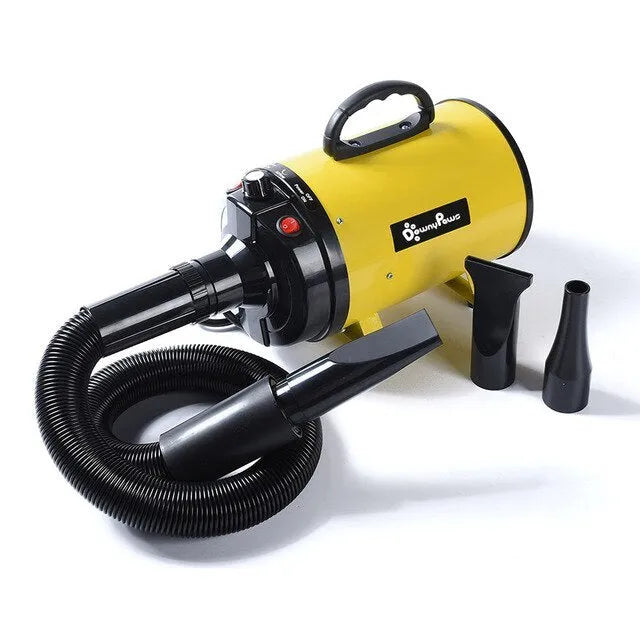 Pet water blowing machine in black with nozzle, adjustable wind speed and temperature for dogs and cats