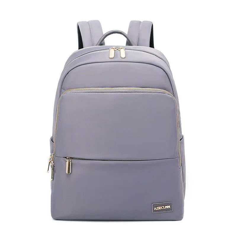 Oxford cloth women's backpack in black or purplish grey with large capacity and anti-theft design