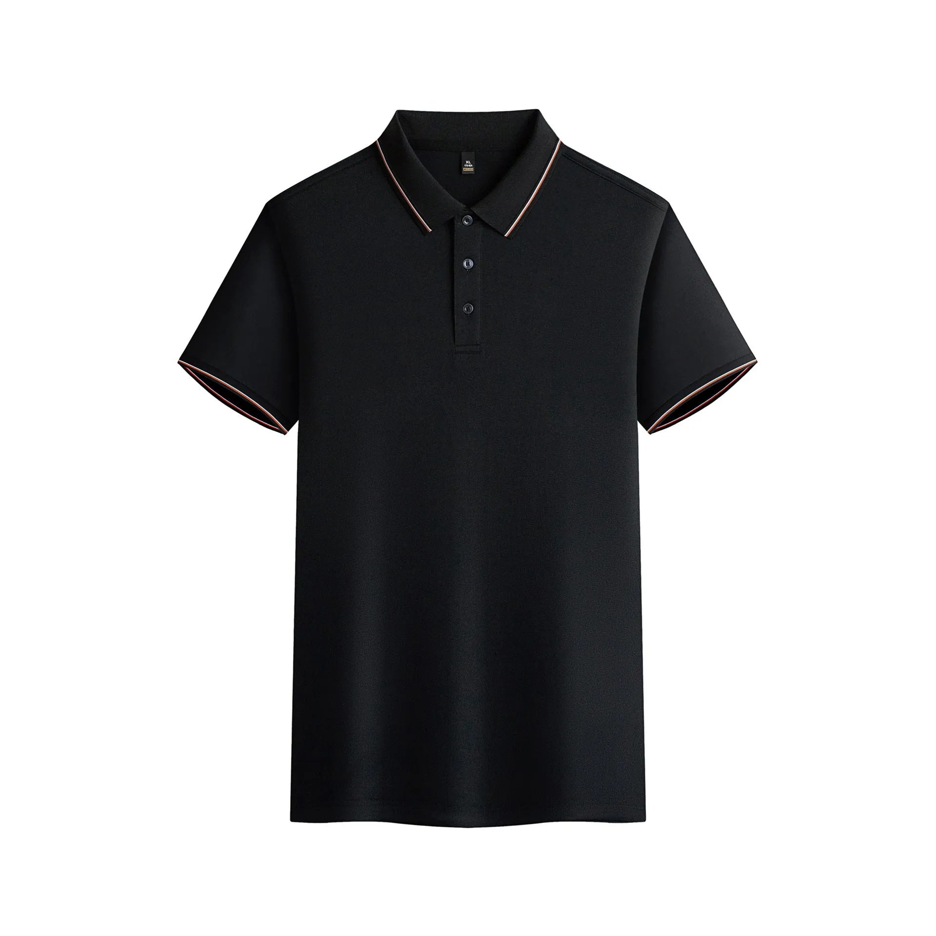 Men's navy blue short-sleeved polo shirt made from quick-dry polyester fabric for summer.
