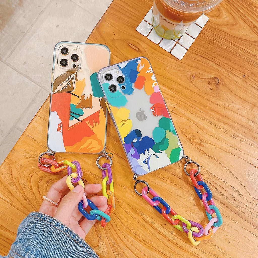 Personalised TPU mobile phone case with graffiti design and integrated wrist bracelet