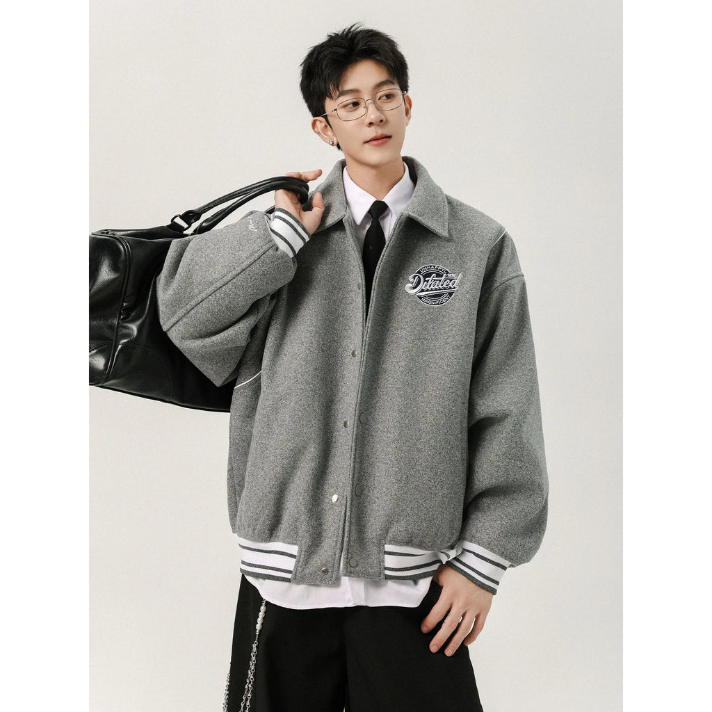 Men's casual patchwork vintage jacket loose fit striped Flower Gray with stick pocket