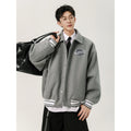 Men's casual patchwork vintage jacket loose fit striped Flower Gray with stick pocket