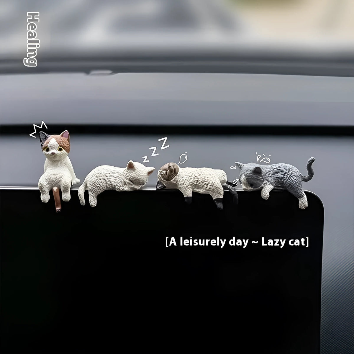 Sleeping cat car decoration made of TPU in cartoon style, multiple colour options, size 2.5-4cm