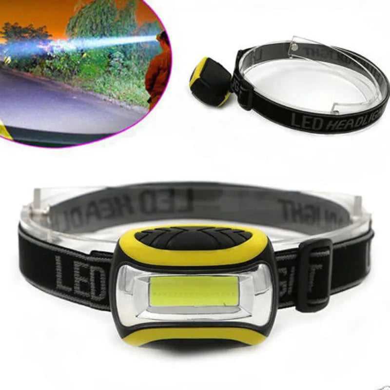 Yellow Major three-speed COB headlamp with adjustable headband for outdoor use.