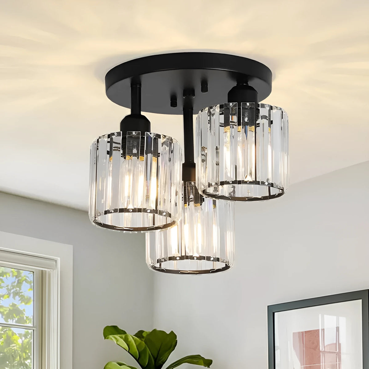 Crystal ceiling light in black modern style with E27 E26 220V fitting for corridor and entrance