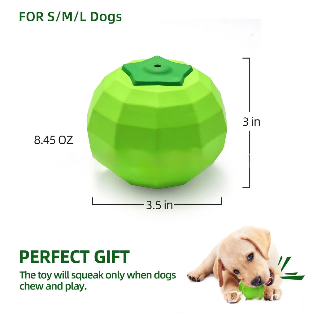 Green natural rubber squeaky dog toy ball for large breed aggressive chewers