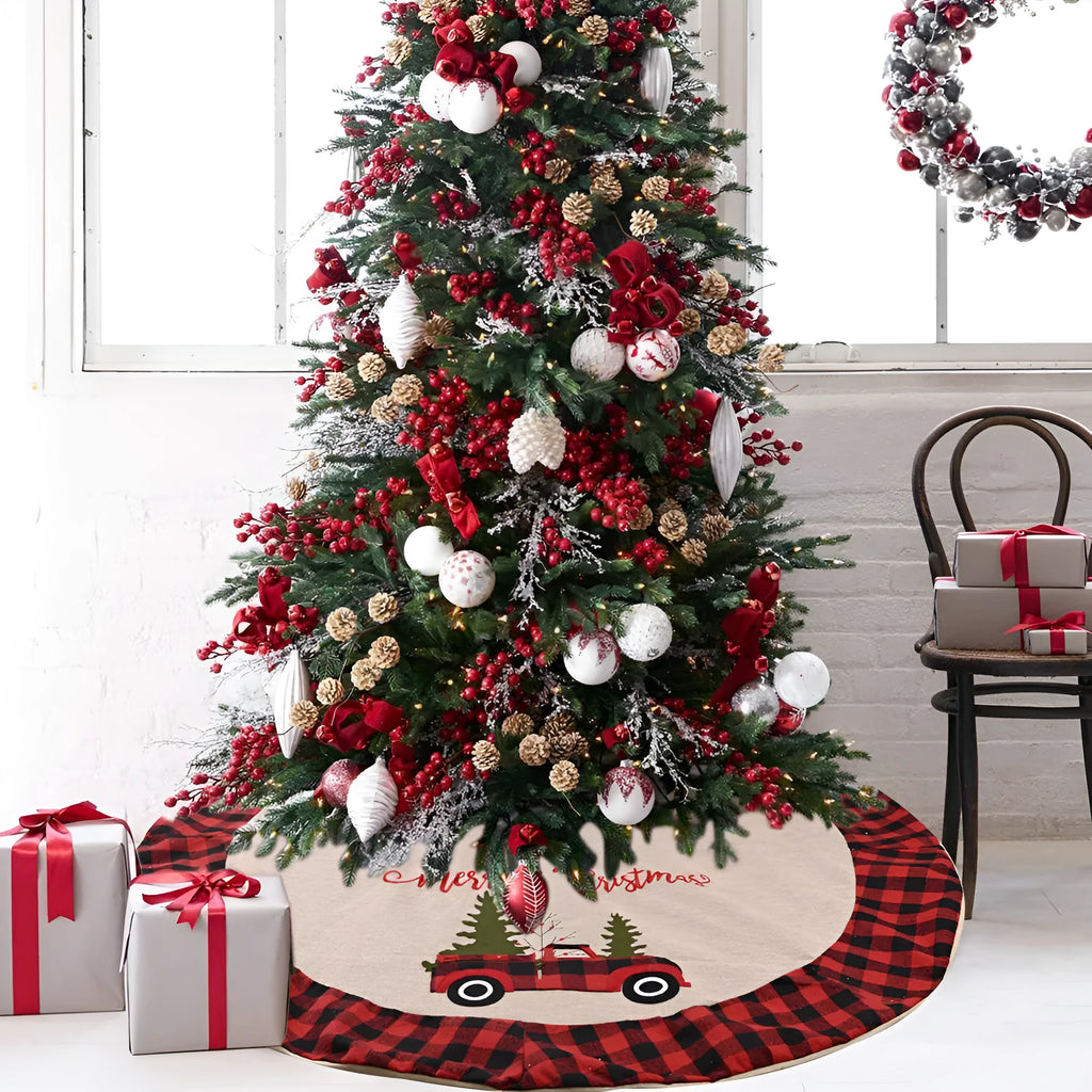 120cm round Christmas tree skirt in imitated linen cloth, colour as shown, for car or home tree decoration.