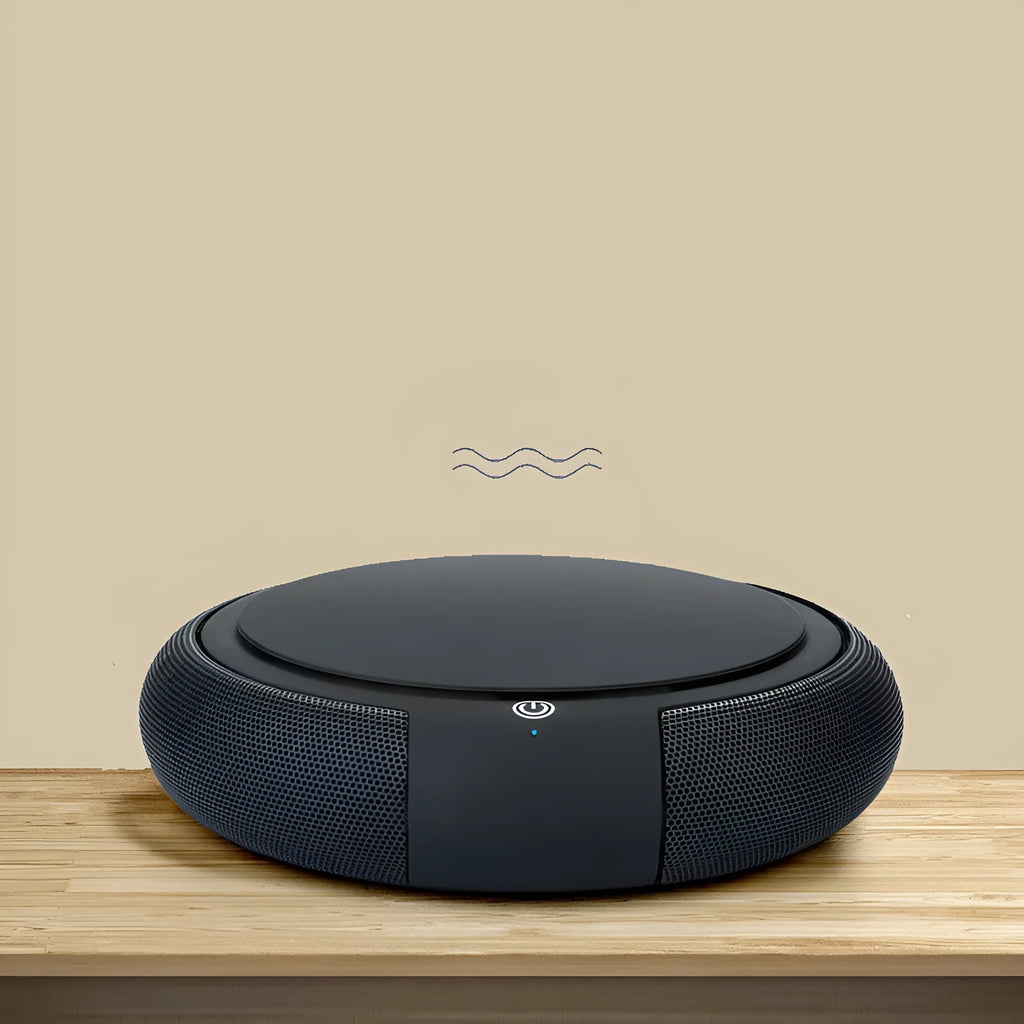 Black car air purifier with negative ion technology, compact 155x42mm USB-powered design on a dashboard