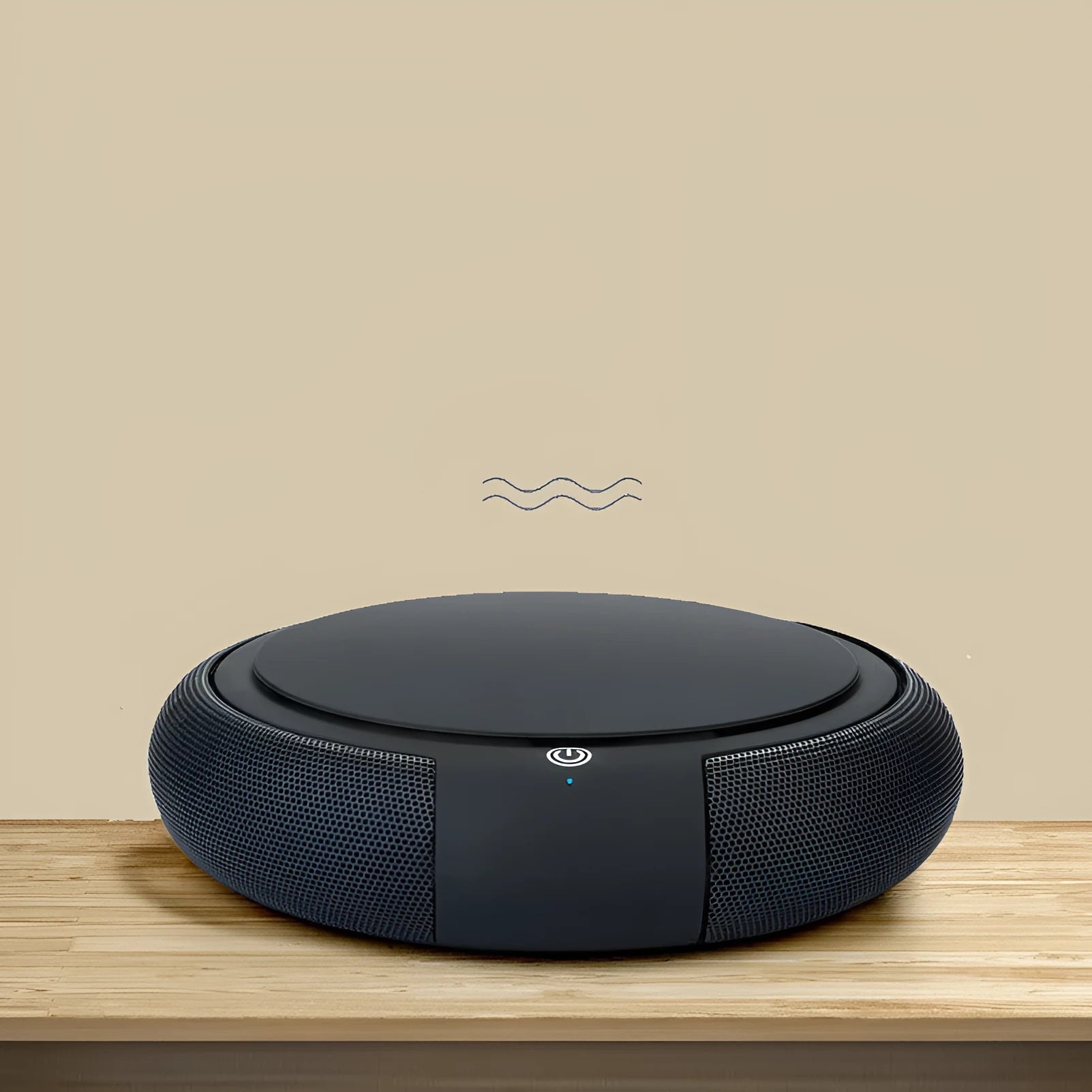Black car air purifier with negative ion technology, compact 155x42mm USB-powered design on a dashboard