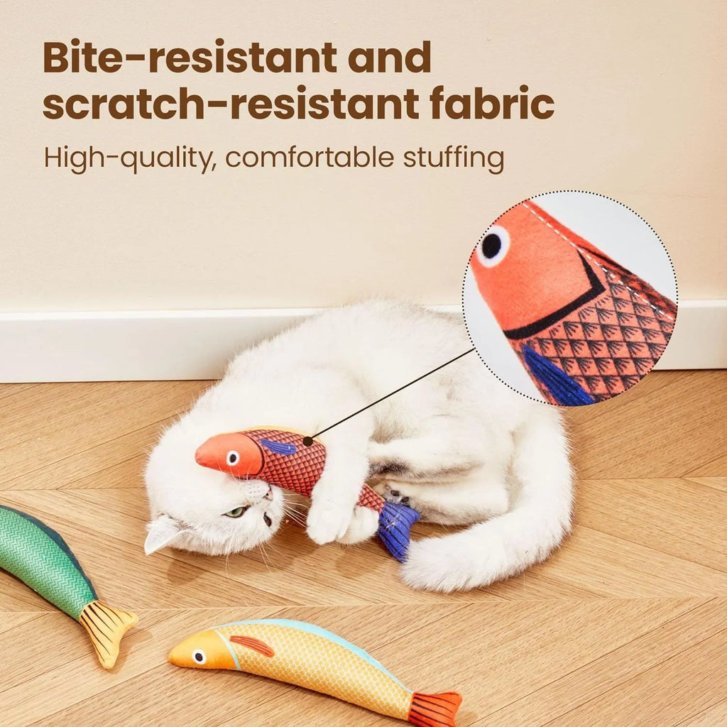 Green saury fish shaped cat toy with plush material and organic catnip filling