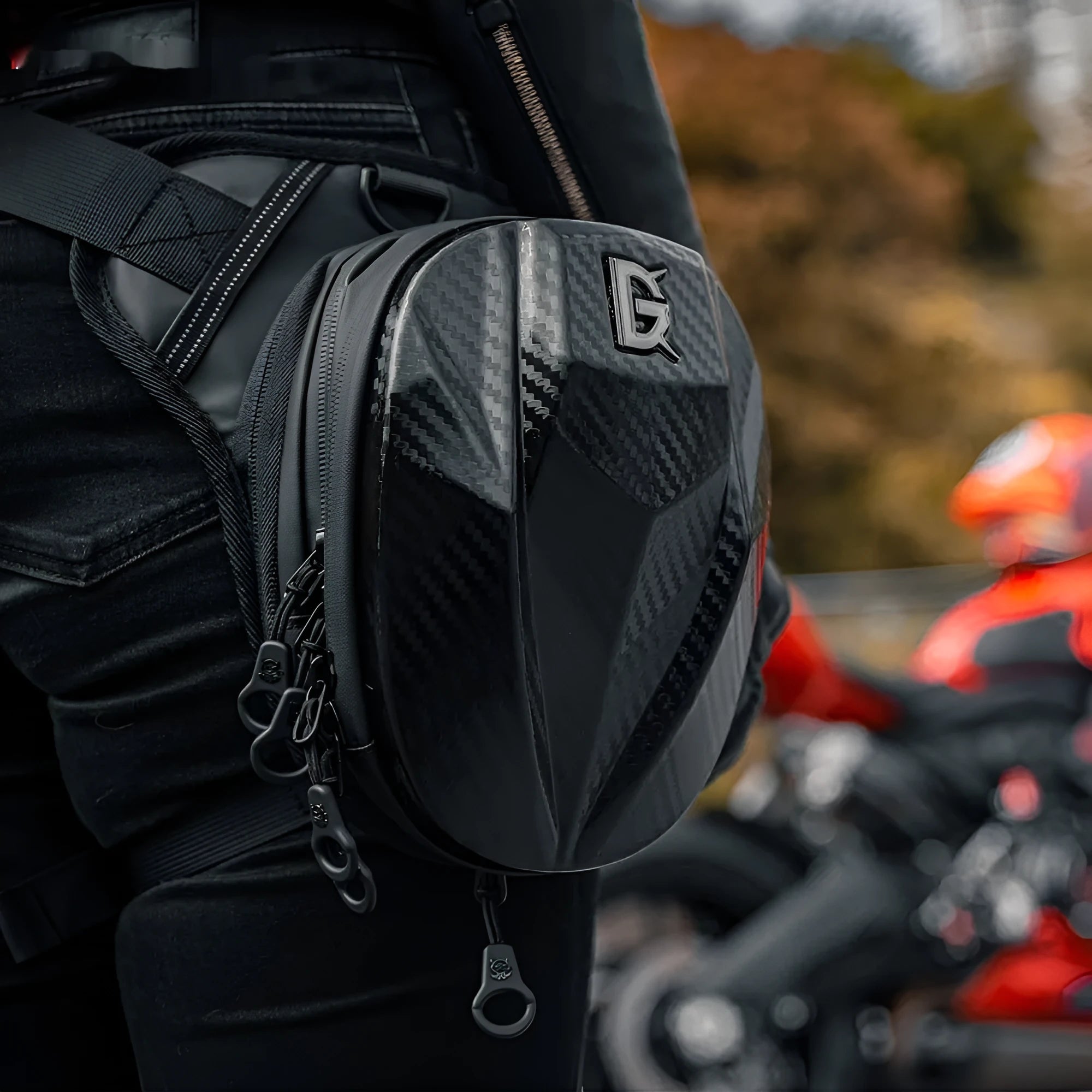 Devil Race Motorcycle Leg Bag 4L black polyester Oxford PC shell thigh pack
