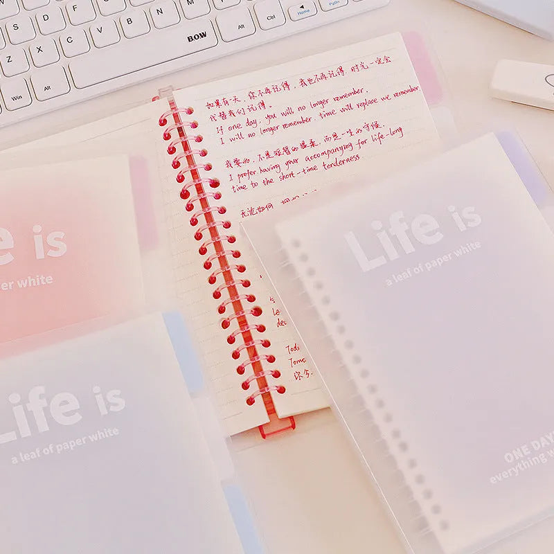 PP cover notebook in Dream Pink colour, A5 size, with lined wood-free paper pages and simple colourful design