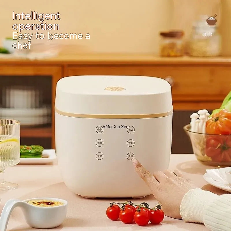 White or beige intelligent rice cooker with 3L capacity and digital control panel