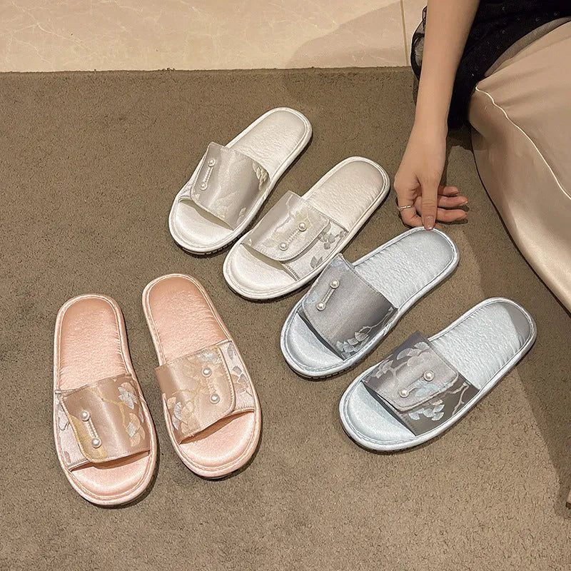 Casual blue slippers with non-slip TPR sole, soft bottom, and breathable upper for outdoor beach wear