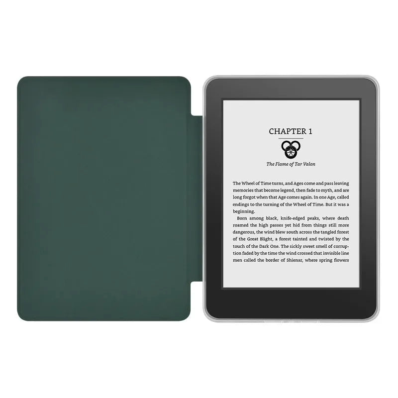 Magnetic acrylic leather flip cover for Kindle Paperwhite, Dark Night Green colour, front view